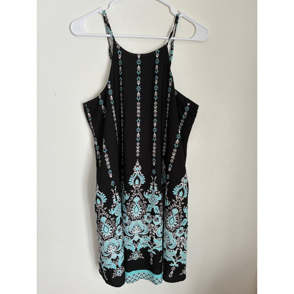 ROCK 47 Black Teal Paisley Print Halter Neck Mini Dress‎ Size M